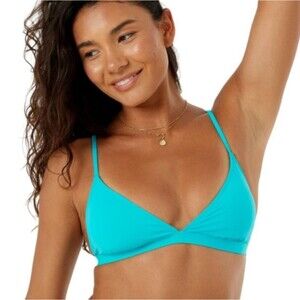 NWT Roxy Fixed Triangle Teal Turquoise Blue Bikini Top SD Beach Classic - Size S
